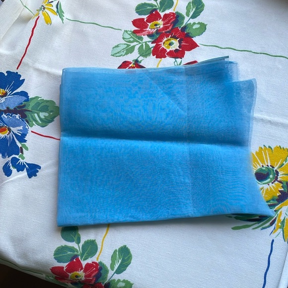 Vintage organdy (ca 1950's) blue remnant, 36" wide, 18" long - Picture 1 of 4